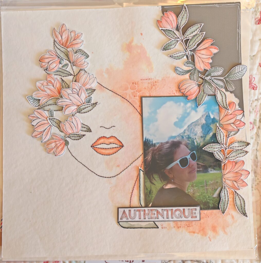 Page aquarelle brodée - visage